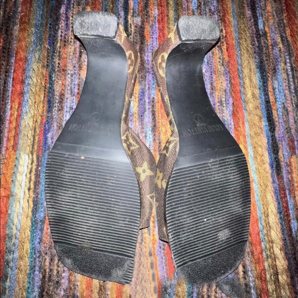Louis Vuitton Brown Monogram Slide Heels - Picture 2 of 4